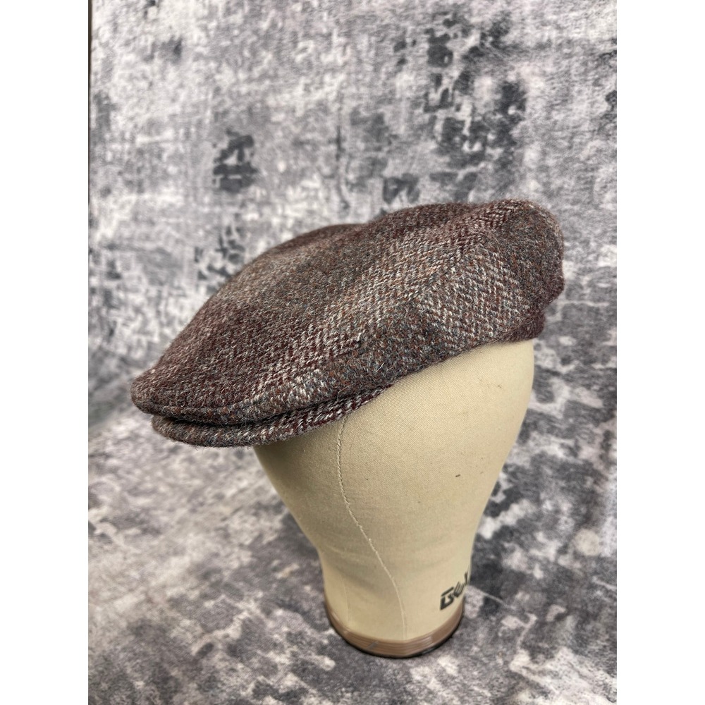 Eddie Bauer Harris Tweed Flat Cap Mens S Brown Herringbone Ear Flaps Winter Hat